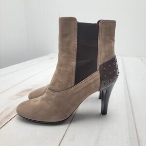 Tods Stiletto heeled boots studded Chelsea pull on suede leather glam